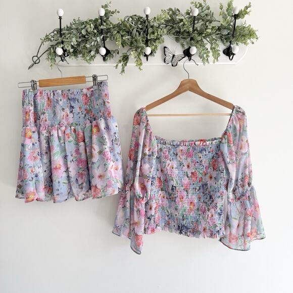 Lost + Wander Floral Smocked Boho Skirt And Blouse Set Outfit M/L 12-3014 - Picture 5 of 5